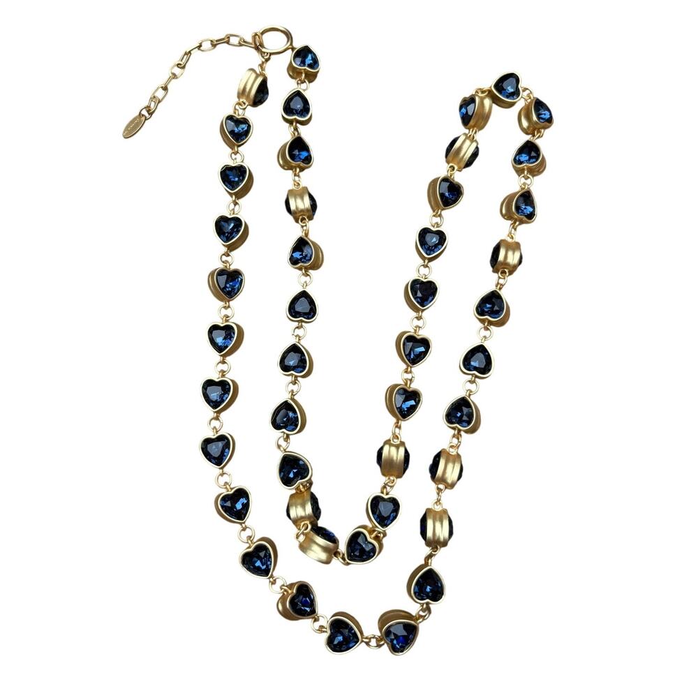 Catwalk Jon Sapphire Blue Glass Heart Necklace 18K Gold Over Brass NWOT